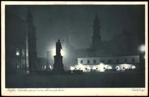 Ansichtskarte Salzburg Kaffee Glockenspiel am Mozartplatz bei Nacht 1931