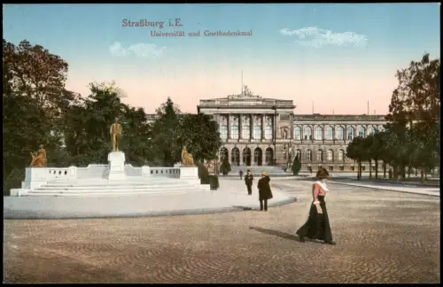 CPA Straßburg Strasbourg Universität und Goethedenkmal 1914