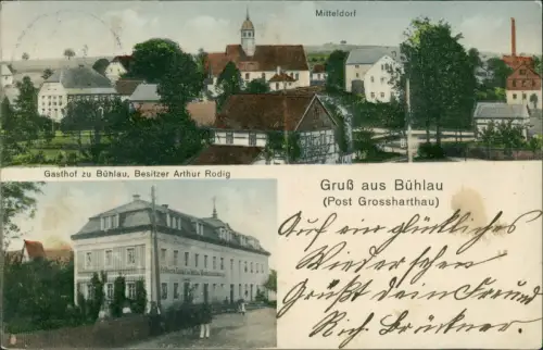 Ansichtskarte Bühlau-Großharthau 2 Bild: Stadt Und Gasthaus 1917