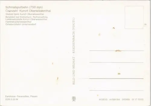 Ansichtskarte .Sachsen Schmalspurbahn Cranzahl-Oberwiesenthal 1984