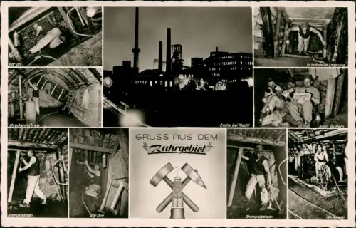 Ansichtskarte Gruss aus dem Ruhrgebiet Zeche, Kumpel, Bergbau 1958