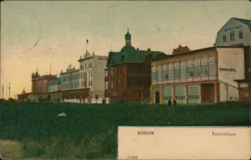 Ansichtskarte Borkum Kaiserstraße, Hotels 1908