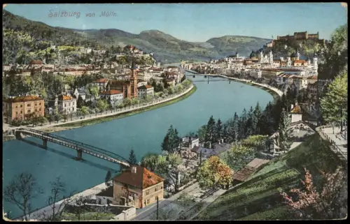 Ansichtskarte Salzburg Panorama  Mülln 1915   mit Militär-Zensur-Stempel (Linz)