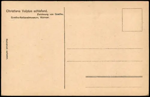 Künstlerkarte Christiane Vulpius schlafend Zeichnung von Goethe 1910