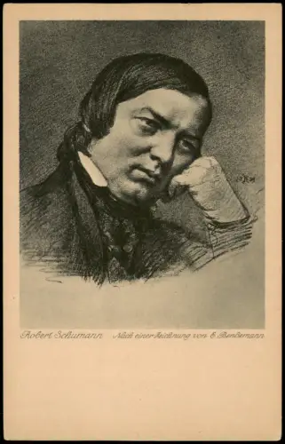 Künstlerkarte Gemälde Robert Schumann nach Zeichnung von Bendemann 1920