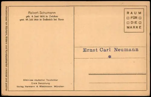 Künstlerkarte Gemälde Robert Schumann nach Zeichnung von Bendemann 1920