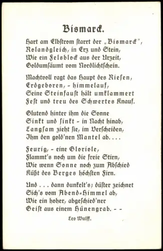 Ansichtskarte  Otto von Bismarck (Erinnerungs-Text von Leo Wulff) 1910