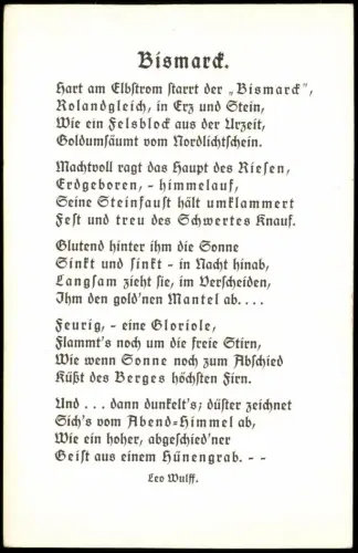 Ansichtskarte  Otto von Bismarck, Leo Wulff Text-Passage zur Erinnerung 1910