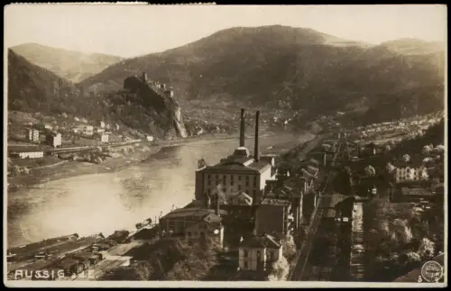 Postcard Aussig Ústí nad Labem Fabrik und Bahnstrecke Fotokarte 1920