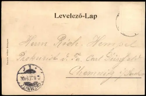 Postcard Budapest Brücke u. Teich Stadtwäldchen 1905  CHEMNITZ Ankunftsstempel