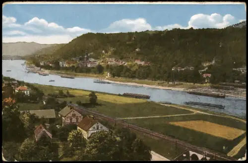 Krippen-Bad Schandau Panorama-Ansicht mit Elbe und Sächsische Schweiz 1910