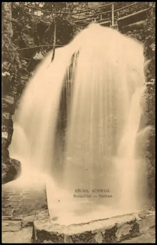 Ansichtskarte Rathen Sächsische Schweiz Amselfall Wasserfall bei Rathen 1916