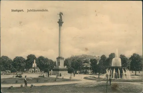 Ansichtskarte Stuttgart Jubiläumssäule Springbrunnen 1912