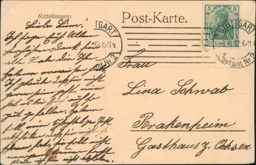 Ansichtskarte Stuttgart Jubiläumssäule Springbrunnen 1912