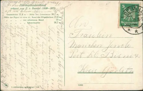 Hiddesen-Detmold Hermannsdenkmal - Teutoburger Wald  1925