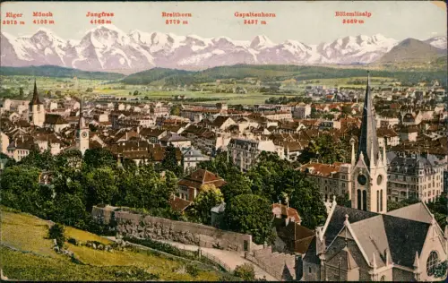 Ansichtskarte Biel Bienne Stadt mit Beschreibung der Alpengipfel 1914