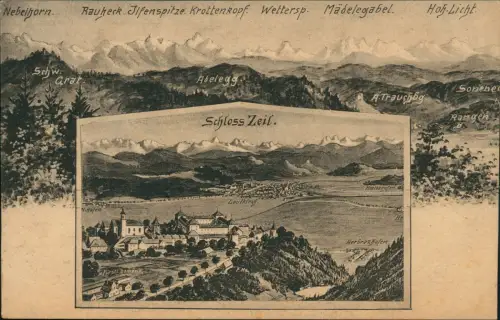 Ansichtskarte Leutkirch im Allgäu 2 Bild Stadt und Schloß Zeil 1922