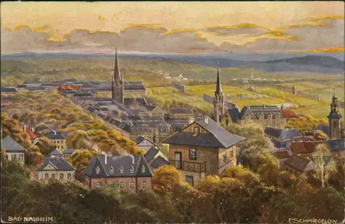 Ansichtskarte Bad Nauheim Künstlerkarte Stadtpartie 1916