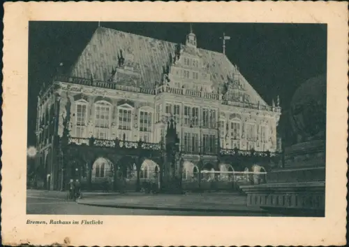 Ansichtskarte Bremen Rathaus bei Nacht 1947