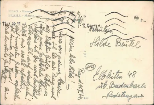 Postcard Prag Praha Mánesúv most / Manes Brücke 1944