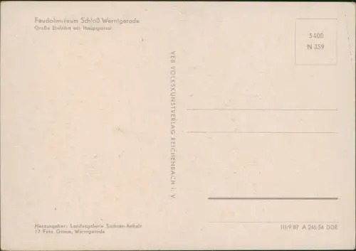 Wernigerode Feudalmuseum Schloß Große Einfahrt mit Hauptportal 1954
