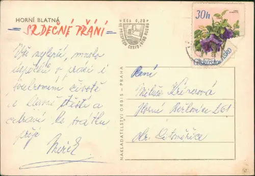 Postcard Bergstadt Platten Horní Blatná Stadtpartie 1961