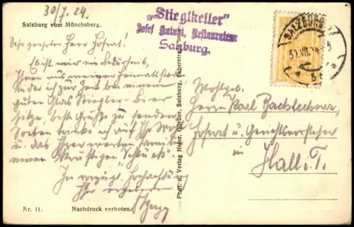 Ansichtskarte Salzburg vom Mönchsberg 1924