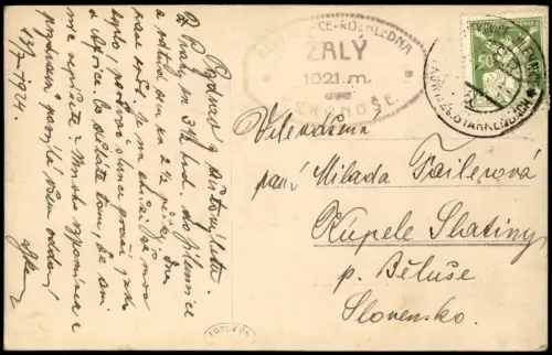 Postcard Benetzko Benecko ZALÝ Heidelbergturm Fotokarte 1926