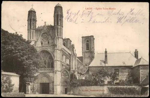 CPA Laon Église Saint-Martin 1914  gel. Feldpost