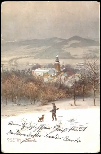Wesetin Vsetín | Settein Zamek Winter Jäger Künstlerkarte K. Liebscher 1906
