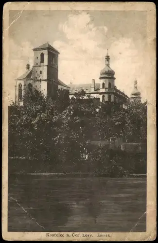 Postcard Schwarzkosteletz Černý Kostelec Schloß Zamek 1930  Praha-východ