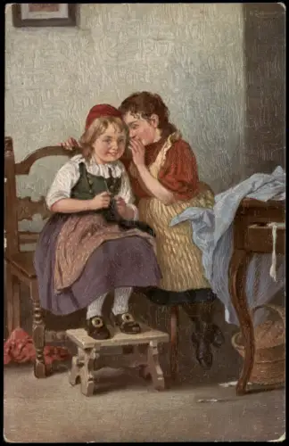 Künstlerkarte Gemälde H. Oehmichen Ein Geheimnis 1912  Pinselduktus AK