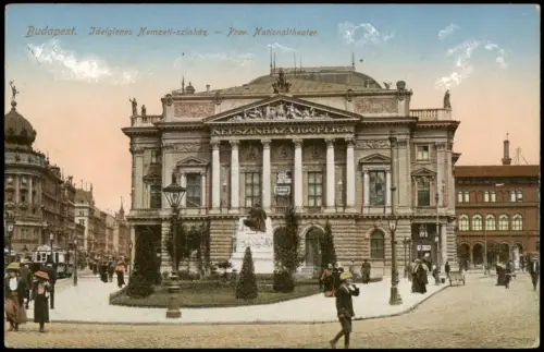 Postcard Budapest Prov. Nationaltheater. Straße 1916  Feldpost Zensurstempel