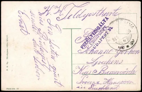 Postcard Budapest Prov. Nationaltheater. Straße 1916  Feldpost Zensurstempel