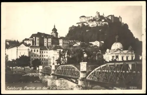 Ansichtskarte Salzburg Partie an der Karolinenbrücke. 1927