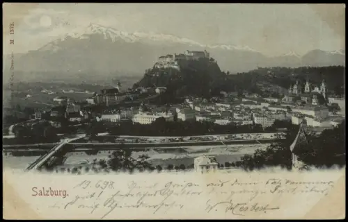 Ansichtskarte Salzburg Stadtblick bei Mondschein 1898