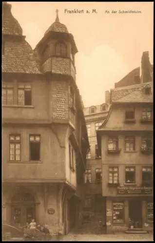 Frankfurt am Main An der Schmidtstube, Personen vor Geschäft 1910