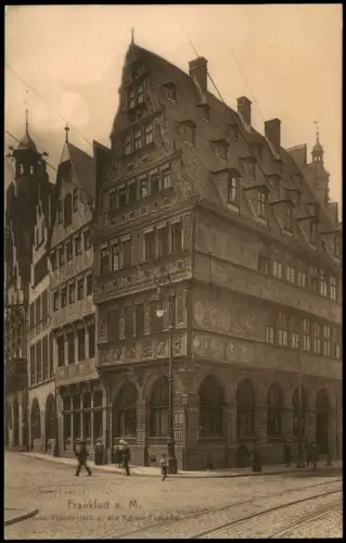 Frankfurt am Main Straßen Partie am Haus Frauenstein u. die Rmmer-Fassade 1910