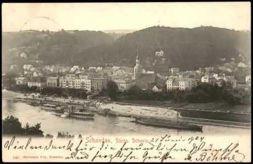 Ansichtskarte Bad Schandau Panorama-Ansicht Elbe Schiffe 1904