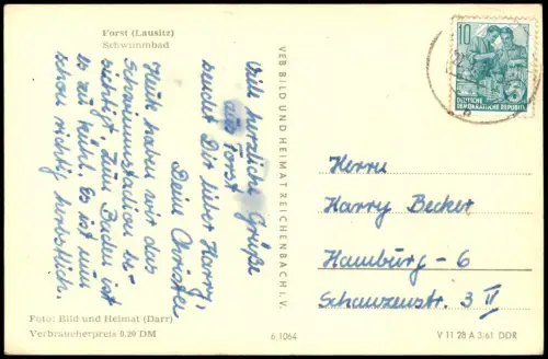 Ansichtskarte Forst (Lausitz) Baršć Schwimmbad - Stadion 1961