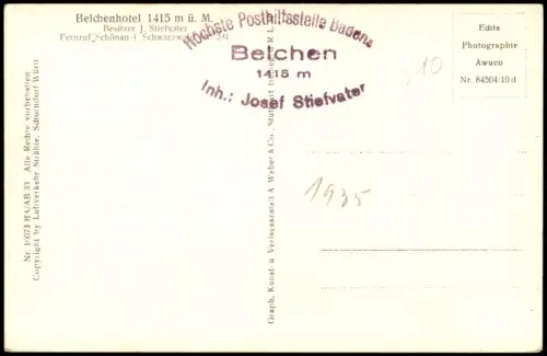 Ansichtskarte Aitern Hotel-Gasthof Belchen Multen Luftbild 1932