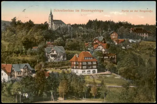 Postcard Schreiberhau Szklarska Poręba Partie an der Bergstraße 1925