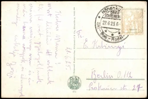 Postcard Schreiberhau Szklarska Poręba Partie an der Bergstraße 1925