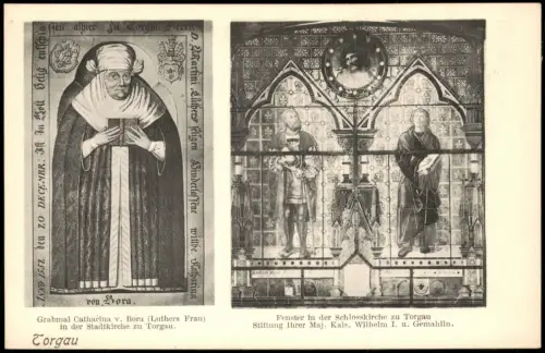 Ansichtskarte Torgau 2 Bild Crabmal Stadtkirche u. Fenster 1918
