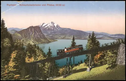 Ansichtskarte Küssnacht am Rigi Rigibahn Schnurtobelbrücke und Pilatus 1914