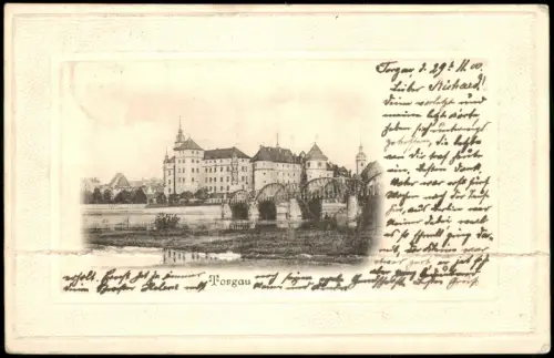 Ansichtskarte Torgau Schloss Hartenfels Brücke 1900 Passepartout
