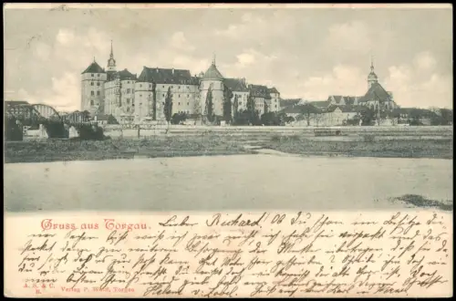 Ansichtskarte Torgau Schloss Hartenfels und Stadt 1899