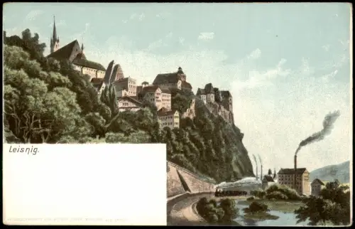 Ansichtskarte Leisnig Stadtpartie Dampflokomotive Künstlerkarte 1905