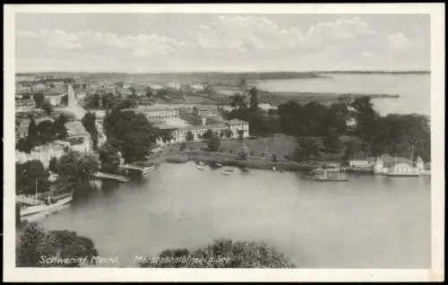Ansichtskarte Schwerin Luftbild Marstallhalbinsel u. See 1938