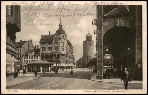 Görlitz Zgorzelec Demianiplatz, Kiosk - Geschäfte - belebt 1929